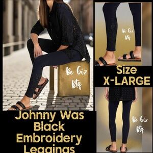 NWT Johnny Was The Arzella Tonal Leggings Embroidery Black X-Large